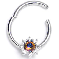 16G 3/8 Vitrail Clear Gem Baroque Sun Hinged Segment Ring