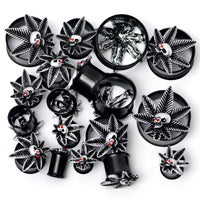 Red Gem Black Pot Leaf Skull Tunnel Plug Set