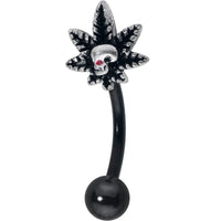 16G 5/16 Red Gem Black Pot Leaf Skull Curved Eyebrow Ring
