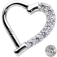 16G 5/16 14k White Gold CZ Paved Ultra Luxe Left Hinged Heart Segment Ring