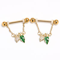 14G 9/16 Clear Gem Gold Tone Natures Glamour Dangle Nipple Ring Set