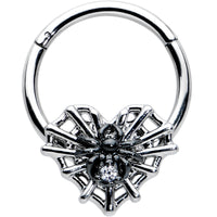 16G 3/8 Clear CZ Gem Heart of Spider Hinged Segment Ring