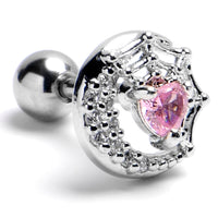 16G 1/4 Pink Gem Heart Moon Web Cartilage Tragus Earring