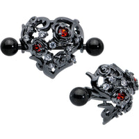 14G 9/16 Red Clear CZ Gem Black Floral Heart Nipple Shield Set