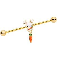 14G Gold Tone Cutie Easter Bunny Dangle Industrial Barbell 38mm