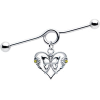 14G Yellow CZ Gem Heart Flower Butterfly Project Bar 38mm