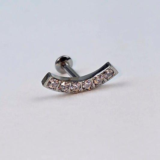 16G 1/4 CZ Stainless Steel Curved Threadless Push In Cartilage Labret