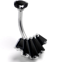 Black CZ Gem Regal Rectangles Internally Threaded Double Mount Belly Ring