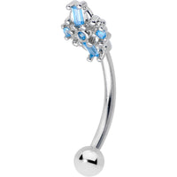 16G 5/16 Blue Gem Opulent Cross Curved Eyebrow Ring