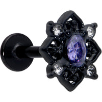16G 5/16 Purple Gem Black Scrolling Hearts Labret Monroe Tragus