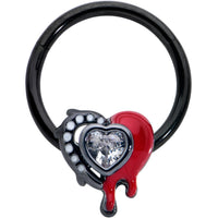 16G 3/8 Clear Gem Black Bleeding Heart Hinged Segment Ring