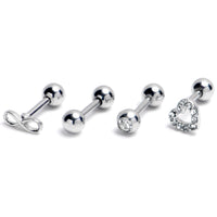 16G 1/4 Clear Gem Heart Infinity Sign Cartilage Earring Curation Set of 4