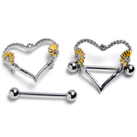 14G 9/16 Alluring Sparking Gem Floral Heart Nipple Shield Set