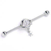 14G Clear Gem Starry Saturn Dangle Industrial Barbell 38mm