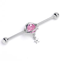 14G Pink Clear Gem Starry Saturn Dangle Industrial Barbell 38mm