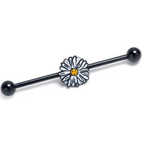 14G Black Pretty Daisy Flower Industrial Barbell 38mm