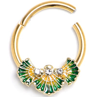 16G 3/8 Clear CZ Gem Gold Tone Glamour Fan Hinged Segment Ring