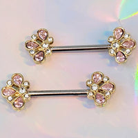14G 9/16 Pink Gem Filigree Flower Fantasy Barbell Nipple Ring Set