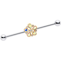 14G Aurora Gem Filigree Flower Fantasy Industrial Barbell 38mm