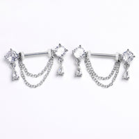 14G 9/16 Clear Gem Double Drama Dangle Nipple Ring Set