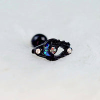 16G 1/4 Clear Gem Black Open Oval Cartilage Tragus Earring