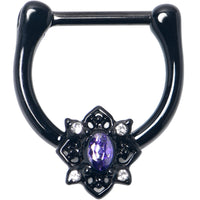 16G 5/16 Purple Gem Black Scrolling Hearts Cartilage Clicker