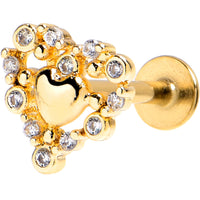 16G 5/16 Clear CZ Gem Gold Tone Heart Duo Labret Monroe Tragus