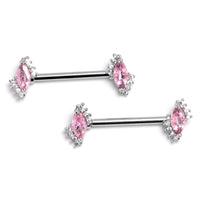 14G 9/16 Pink Gem Firey Drop Barbell Nipple Ring Set