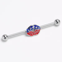14G Patriotic Kissy Lips Inlay Industrial Barbell 38mm