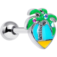 16G 1/4 Aurora Gem Beach Heart Palm Tree Cartilage Tragus Earring