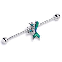 14G Green Gem Green Mermaids Tail Star Industrial Barbell 38mm