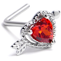 20G 1/4 Red CZ Gem Fusion of Love L Shape Nose Ring