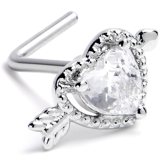 20G 1/4 Clear CZ Gem Fusion of Love L Shape Nose Ring