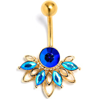 Blue Gem Gold Tone Filigree Tiara Belly Ring