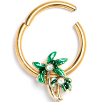 16G 3/8 Aurora Gem Gold Tone Palm Tree Glam Hinged Segment Ring