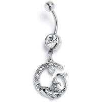 Clear Gem Riding Mermaid Dangle Belly Ring