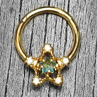 16G 3/8 Blue Clear Gem Gold Tone Starry Glam Hinged Segment Ring