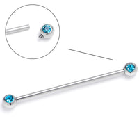 14G Blue Gem Internally Threaded Industrial Barbell 38mm