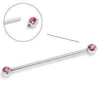 14G Pink Gem Internally Threaded Industrial Barbell 38mm