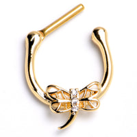 16G 5/16 Clear Gem Gold Tone Filigree Dragonfly Cartilage Clicker