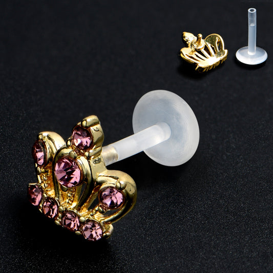 16G 5/16 Pink Gem Epic Crown PTFE Bioplast Labret Monroe Tragus