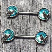 14G 9/16 Mermaid Blue Scale Tail Barbell Nipple Ring Set