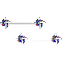 14G 9/16 Patriotic Pinwheel Barbell Nipple Ring Set