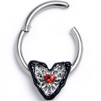 16G 3/8 Red Gem Captured Heart Hinged Segment Ring