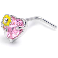 20G 7mm Pink Gem Sunflower Heart Love L Shape Nose Ring