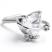 20G 1/4 Clear CZ Gem Heart Saturn L Shape Nose Ring