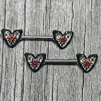 14G 9/16 Red Gem Captured Heart Barbell Nipple Ring Set