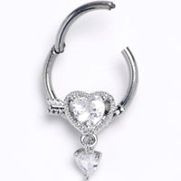16G 3/8 Clear Gem Fusion of Love Arrow Heart Hinged Segment Ring