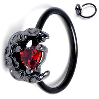 20G 5/16 Red Gem Black Scroll Moon Heart Nose Hoop