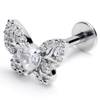 16G 3/8 Clear CZ Gem Butterfly Delight Labret Monroe Tragus
